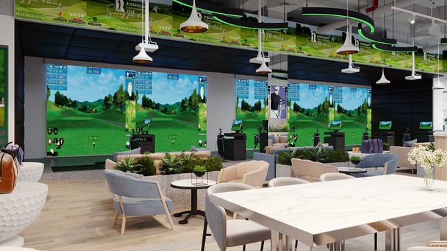 Các cửa hàng được đầu tư không chỉ là điểm đến mua sắm mà còn để trải nghiệm với không gian café và phòng tập golf công nghệ ngay bên trong gian hàng