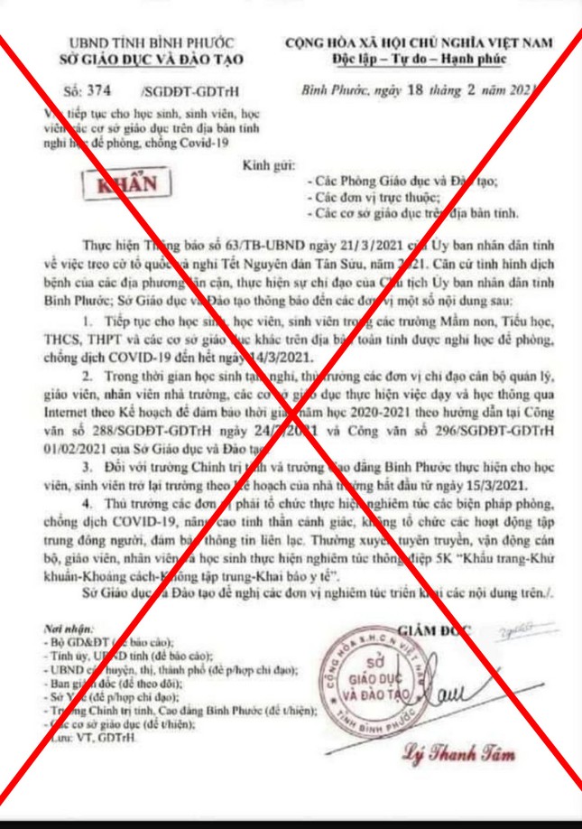 Bình Phước điều tra vụ giả mạo công văn hoả tốc cho học sinh nghỉ đến 14/3 ảnh 1