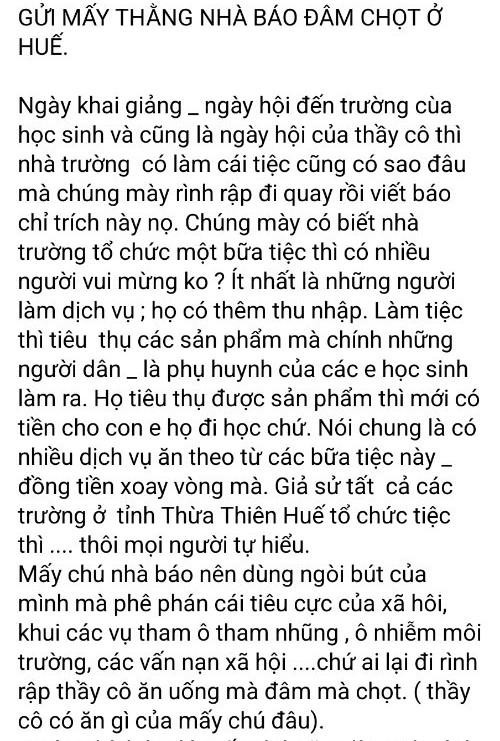 Nam giáo viên lên mạng xã hội ‘xin’ lãnh đạo Sở Giáo dục cho mở tiệc đầu năm học ảnh 2