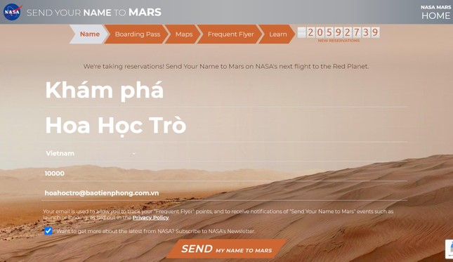 NASA cho phép bất kỳ ai cũng có thể ghi tên mình lên Sao Hỏa, cách đăng ký cực kỳ đơn giản ảnh 3