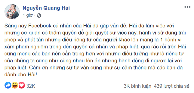 Người tham gia phát tán thông tin riêng tư của Quang Hải có thể bị phạt tù tới 3 năm ảnh 1