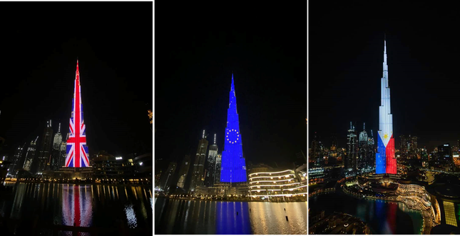 Tòa nhà chọc trời cao nhất thế giới Burj Khalifa đổi màu quốc kì Việt Nam tối 2/9 ảnh 4
