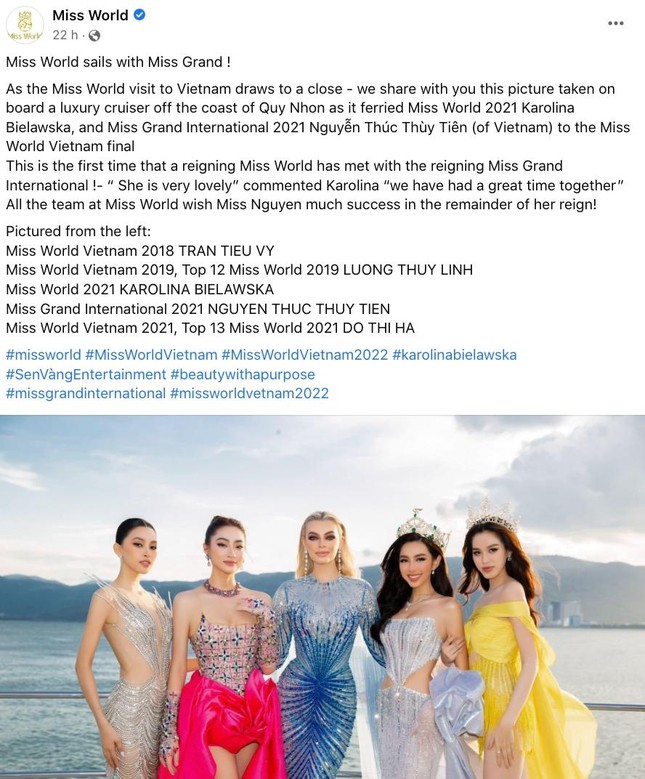 Fanpage Miss World và Miss Grand International đăng ảnh hai đương kim Hoa hậu chung khung hình ảnh 3