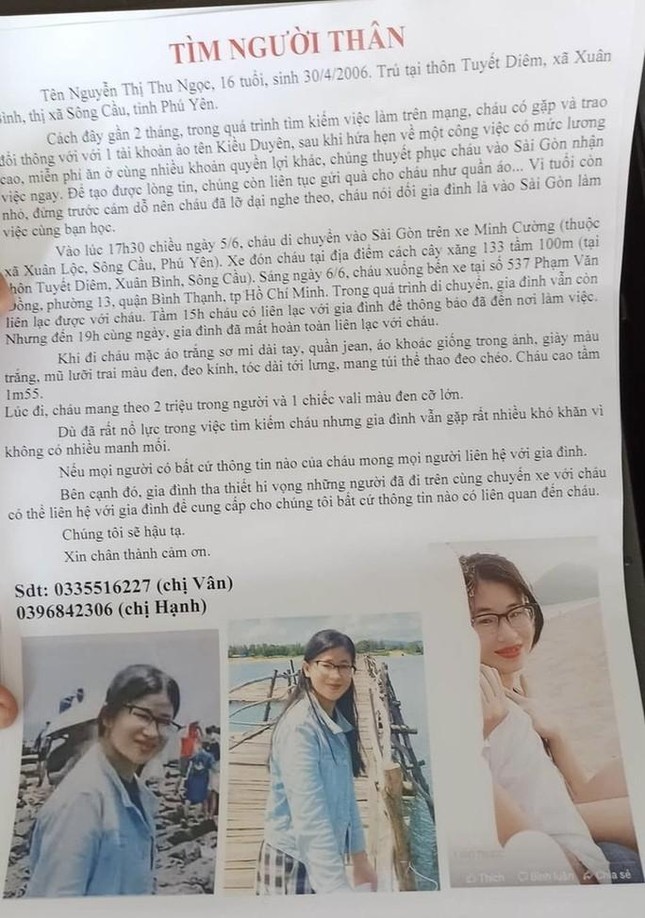 Nữ sinh 16 tuổi mất tích sau khi từ Phú Yên vào TP.HCM xin việc: Đã gọi về cho gia đình lúc 1h sáng ảnh 1