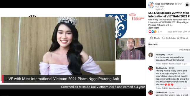 Tự tin livestream bằng tiếng Anh, Á hậu Phương Anh tạo ấn tượng tốt với GĐ Truyền thông Miss International ảnh 3