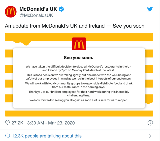 Chuỗi cửa hàng McDonald's ở Anh và Apple Store trên toàn thế giới đồng loạt đóng cửa ảnh 2