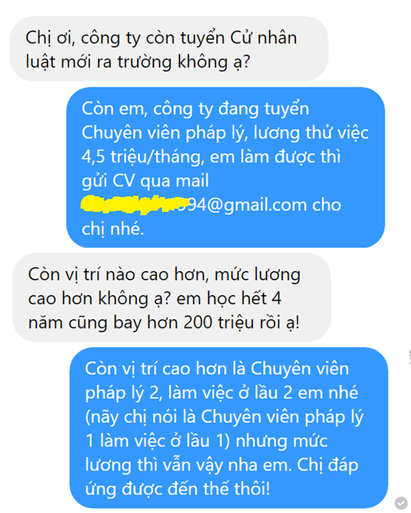 Sinh viên Luật chê lương 4,5 triệu không đủ bù lỗ học phí, nhà tuyển dụng trả lời sốc ảnh 1