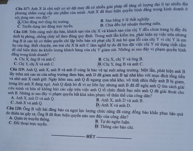 Câu hỏi trong đề Giáo dục công dân kỳ thi tốt nghiệp THPT 2020 bị cho là không chính xác ảnh 1