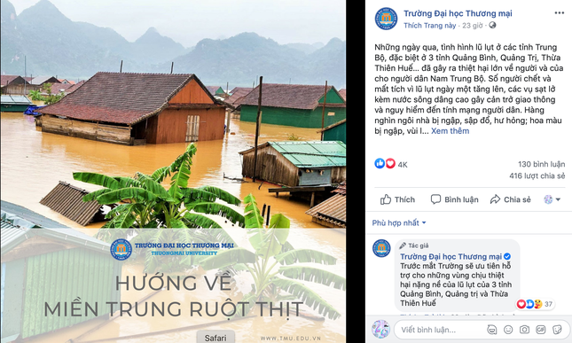Nhiều trường ĐH, CĐ miễn giảm học phí, tặng học bổng cho sinh viên vùng lũ miền Trung ảnh 1