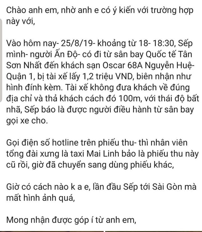 Khách tố tài xế taxi ‘chém’ 1,2 triệu đồng cho 8km, hãng Mai Linh nói gì? ảnh 1