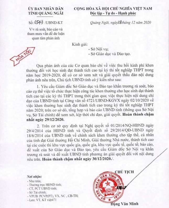 Thu hồi 3,5 tỷ tiền thưởng: Cân nhắc để không ảnh hưởng đến nỗ lực của học sinh ảnh 1