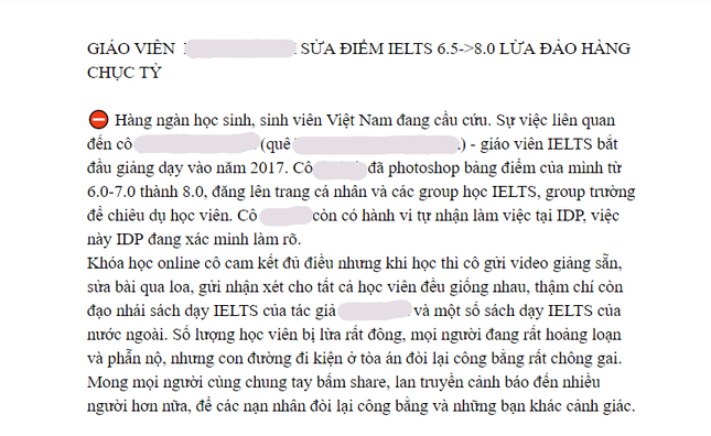 “Phốt” dậy sóng giới IELTS Việt Nam: Giáo viên bị tố khai khống điểm, không vững kiến thức ảnh 1