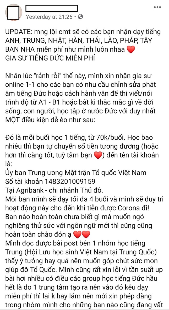 Gia sư online mùa dịch: Không có tiền, chuyển khoản tấm lòng vàng vào Quỹ phòng chống dịch ảnh 1