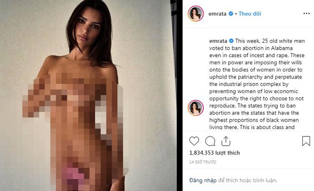 Emily Ratajkowski đăng ảnh khoả thân phản đối cấm phá thai ảnh 1