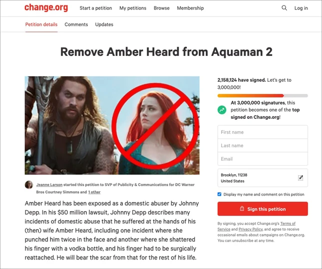 Thất thế trước Johnny Depp, hơn 2 triệu người kiến nghị đuổi Amber Heard khỏi ‘Aquaman 2’ ảnh 1