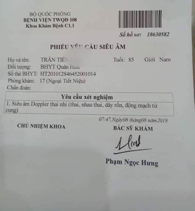 Chỉ định cụ ông 85 tuổi siêu âm thai, bệnh viện 108 nói gì? ảnh 1