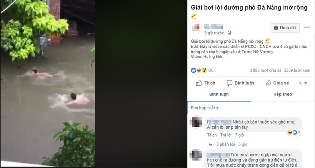 Bi hài chuyện người dân Đà Nẵng bơi lội, chèo xuồng, bắt cá giữa phố trong ngày ngập lụt ảnh 3