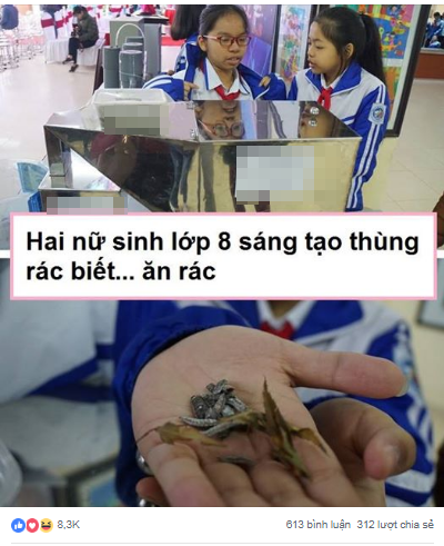 Chỉ mới lớp 8, hai bạn học sinh này đã sáng tạo được thùng rác có khả năng... "ăn" rác ảnh 1