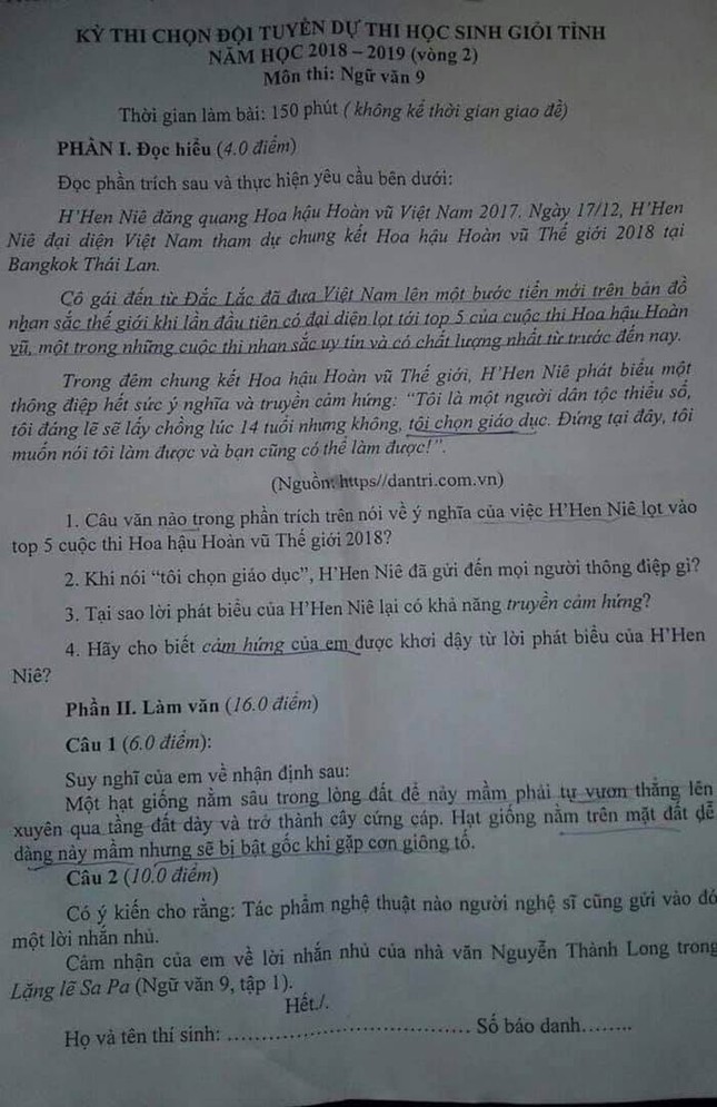 Hoa hậu H'Hen Niê bất ngờ xuất hiện trong đề thi học sinh giỏi gây bão cộng đồng mạng ảnh 1