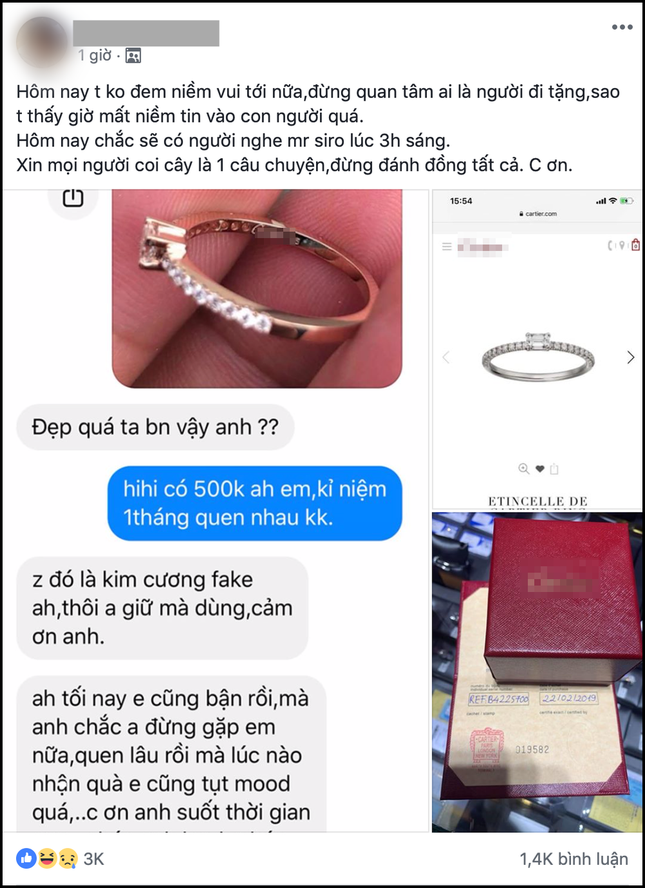 Được tặng nhẫn hơn 70 triệu nhưng tưởng hàng giả 500K, cô gái chia tay luôn bạn trai ảnh 1