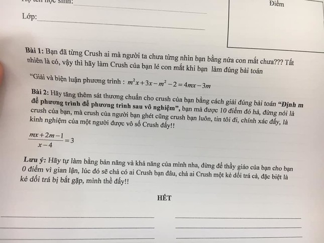 Đánh đúng tâm lý học trò, thầy giáo dạy Toán ra đề "hãy làm cho crush của bạn lé con mắt" ảnh 1