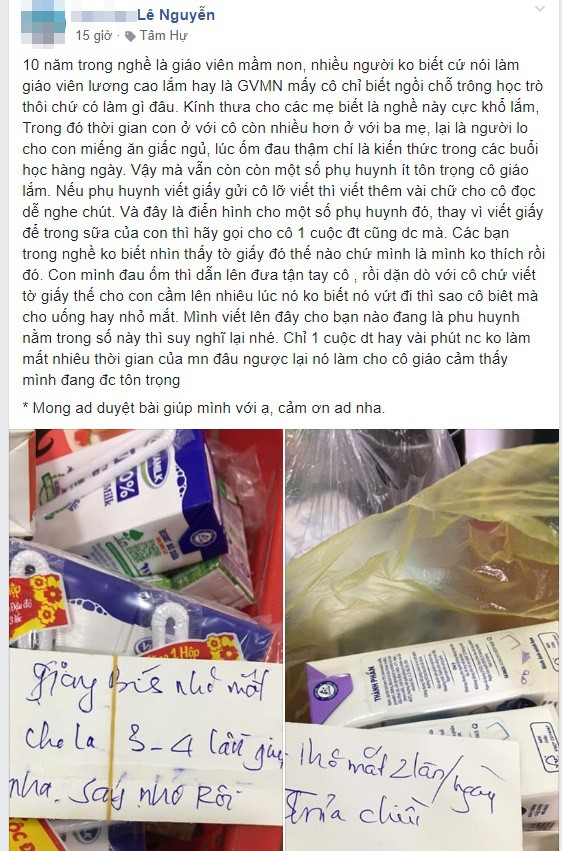 Lời nhắn gửi "cụt ngủn" của phụ huynh với cô giáo mầm non gây tranh cãi trên MXH ảnh 1