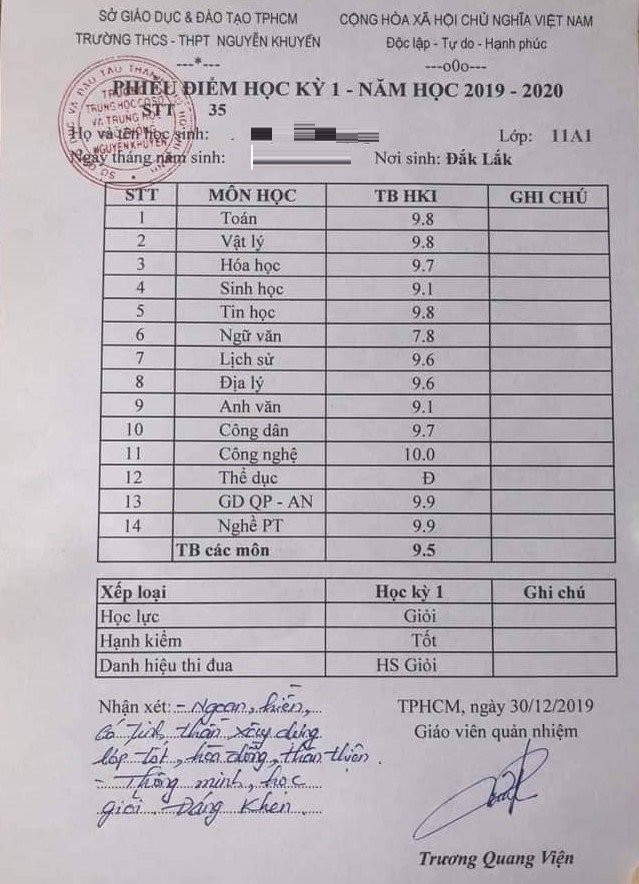 Nữ sinh trường THPT Nguyễn Khuyến "gây sốt" với bảng điểm tổng kết toàn điểm 9, 10 ảnh 1