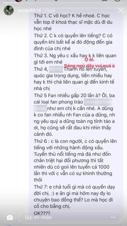 Bạn gái hậu vệ Văn Dũng xúc phạm Vũ Văn Thanh, 'thách thức' dư luận - ảnh 3
