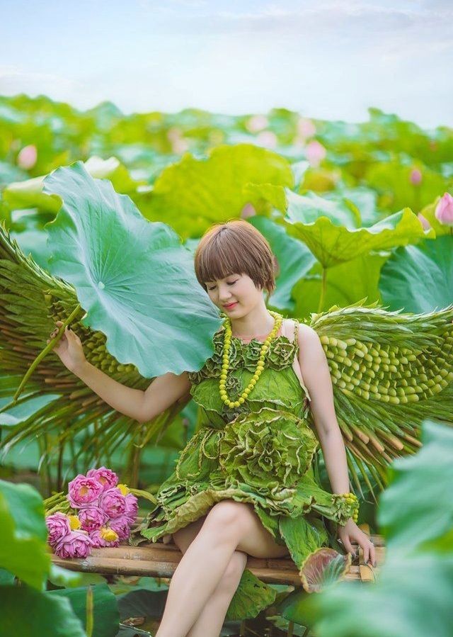 Độc đáo loạt ảnh sen với bộ váy hoàn toàn bằng lá cây - ảnh 4