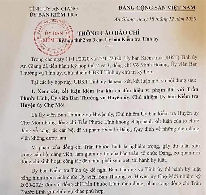 Vi phạm nghiêm trọng, một Chủ nhiệm UBKT huyện bị cách chức - ảnh 1