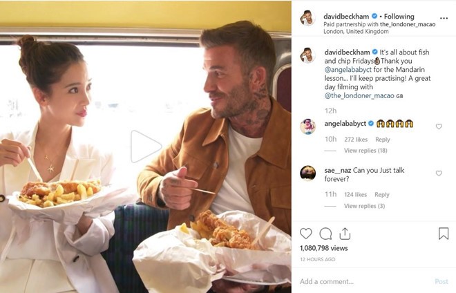 David Beckham đăng clip ăn uống, nói chuyện vui vẻ với Angelababy - ảnh 1