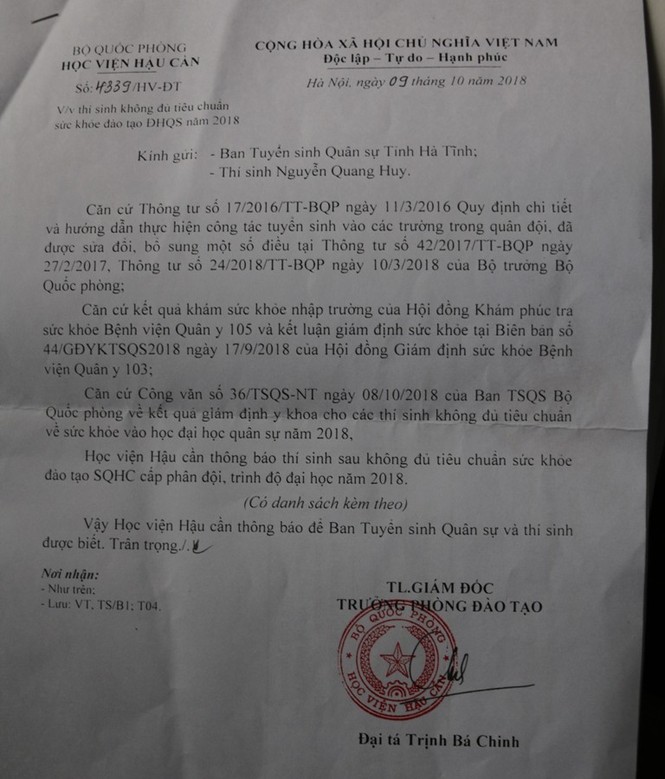 Ước mơ dang dở của nam sinh nghèo bị trường Học viện Hậu cần trả về - ảnh 1