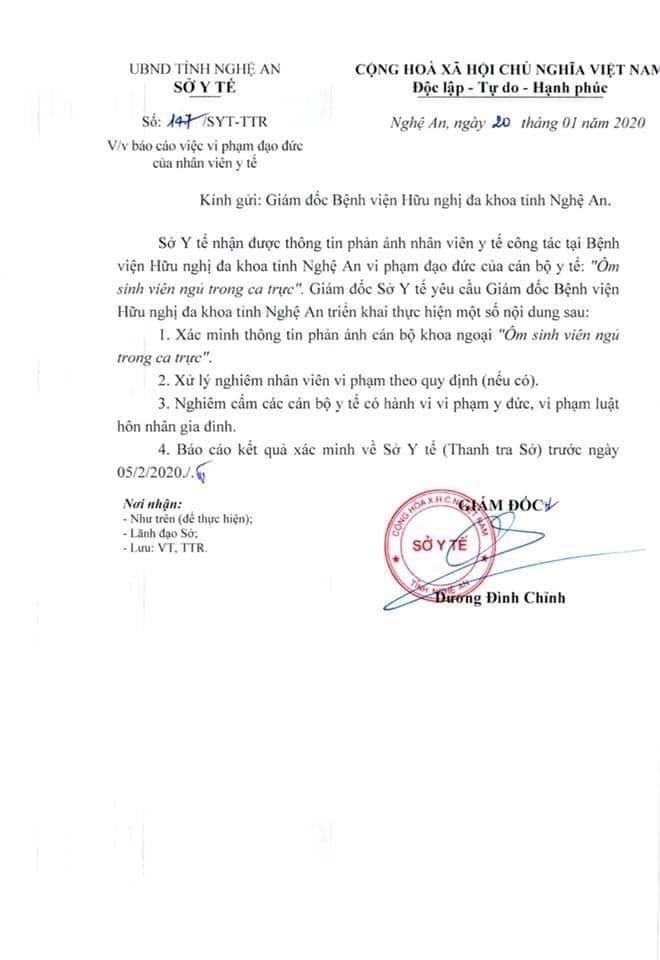 Xác minh thông tin bác sỹ ở Nghệ An “ôm sinh viên ngủ trong ca trực” - ảnh 2