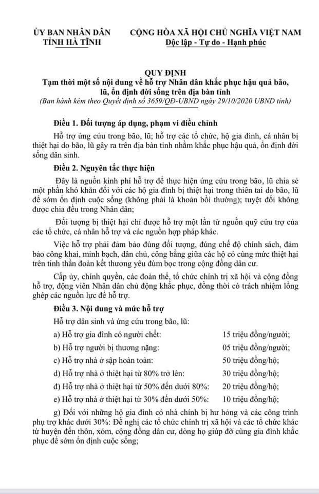 Hà Tĩnh hỗ trợ nhân dân khắc phục hậu quả do bão, lũ - ảnh 1