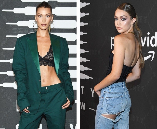 Bella Hadid nội y ren mỏng tang, chị gái Gigi Hadid mặc quần rách - ảnh 1