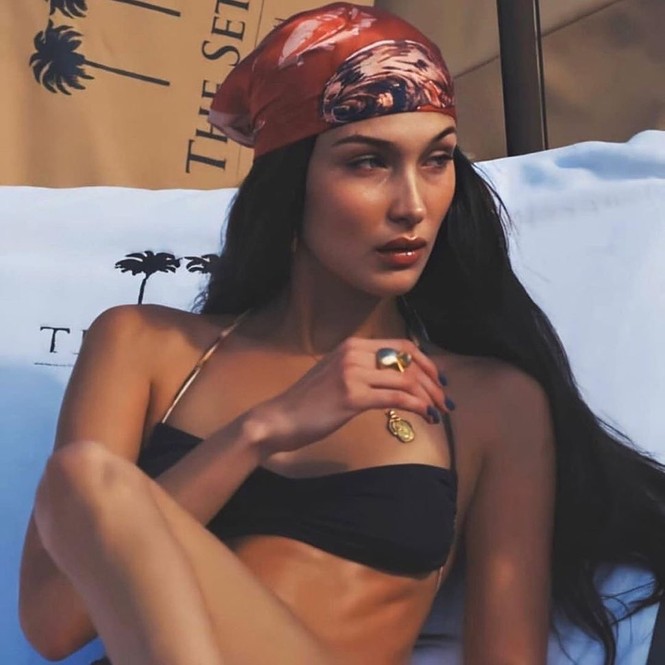 Bella Hadid áo xuyên thấu mỏng tang tạo dáng bên cây dừa - ảnh 16
