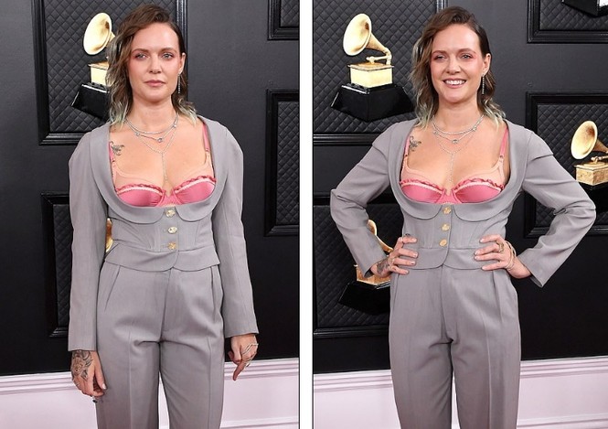 Nam ca sĩ lộ vòng 3, mặc kỳ dị lăn lê uốn éo trên thảm đỏ Grammy lần thứ 62 - ảnh 4