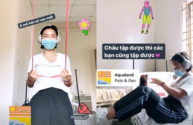 Châu Bùi tích cực tập thể dục, được tặng hoa 8/3 ở khu cách ly - ảnh 4