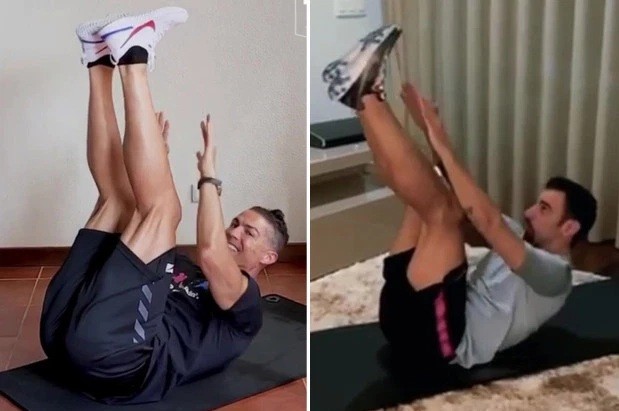 Sau màn cắt tóc gây 'bão mạng', Ronaldo lại cùng bạn gái tập gym ở nhà - ảnh 3