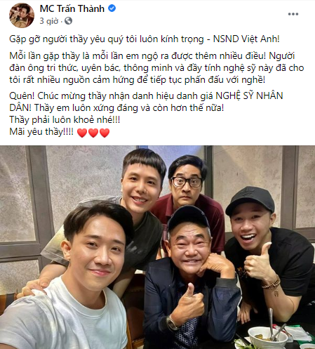 NSND Việt Anh hội ngộ đàn em Trấn Thành sau ồn ào với Cát Phượng - ảnh 1
