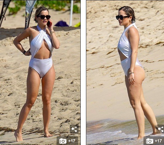 Rita Ora mặc áo tắm trắng mỏng tang lộ điểm nhạy cảm - ảnh 2
