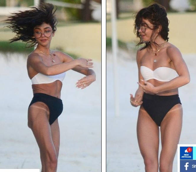 Sarah Hyland mặc bikini nhảy múa, lộ điểm nhạy cảm trên bãi biển - ảnh 3