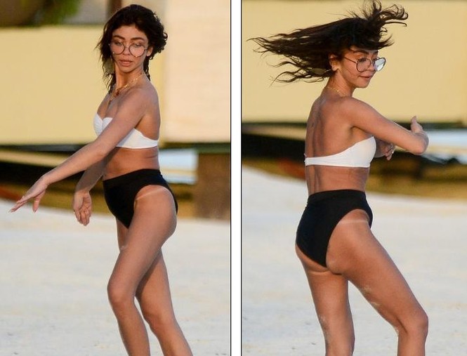 Sarah Hyland mặc bikini nhảy múa, lộ điểm nhạy cảm trên bãi biển - ảnh 4