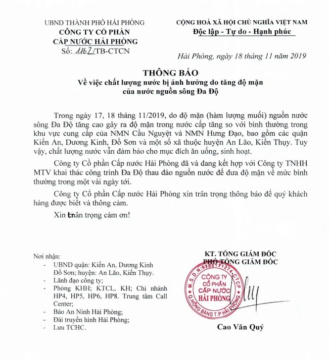 Vụ nước nhiễm mặn ở Hải Phòng: Chỉ số muối, kim loại vượt ngưỡng - ảnh 1