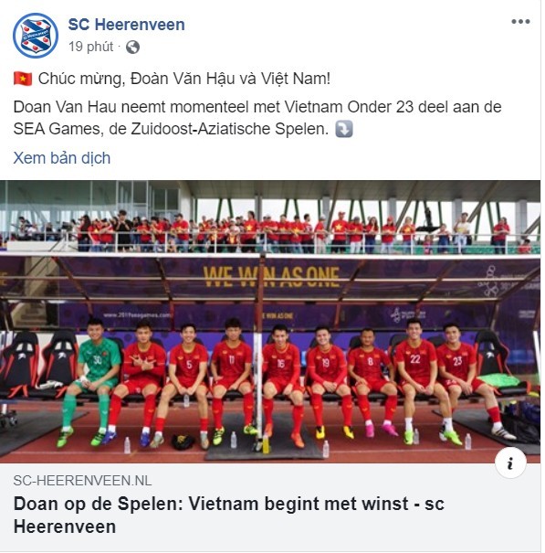 CLB Hà Lan SC Heerenveen chúc mừng Văn Hậu và U22 Việt Nam - ảnh 1