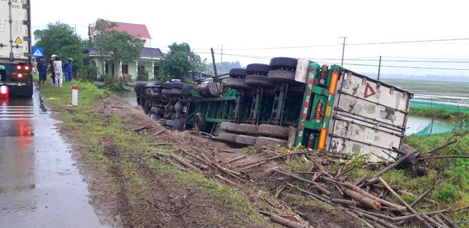 Ô tô đầu kéo lật nghiêng 'ngâm mình' trong hồ cá - ảnh 1
