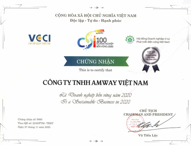 Amway Việt Nam 5 năm liên tục trong bảng xếp hạng Top 100 doanh nghiệp PTBV - ảnh 2