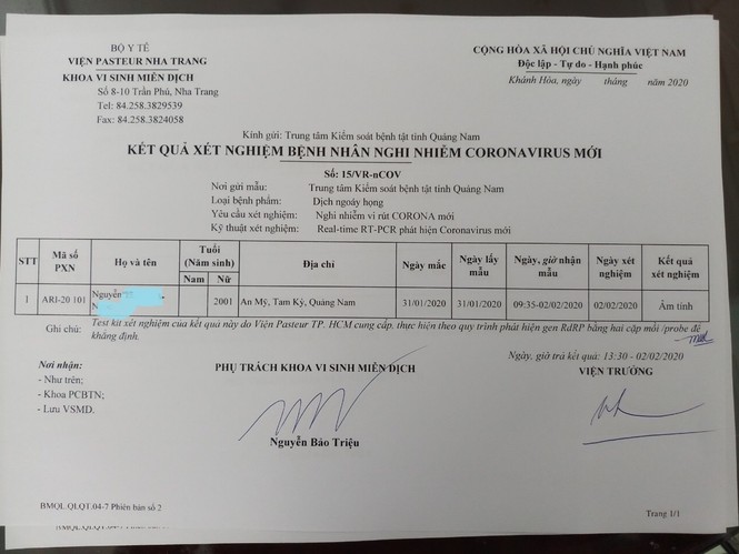 kết quả xét nghiệm nữ sinh du học sinh từ Vũ Hán về - ảnh 1