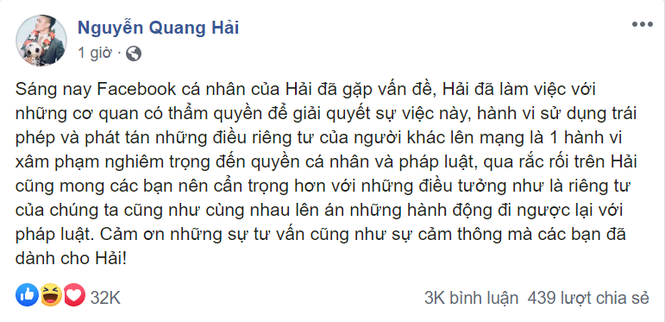 Người tham gia phát tán thông tin riêng tư của Quang Hải có thể bị phạt tù tới 3 năm - ảnh 1