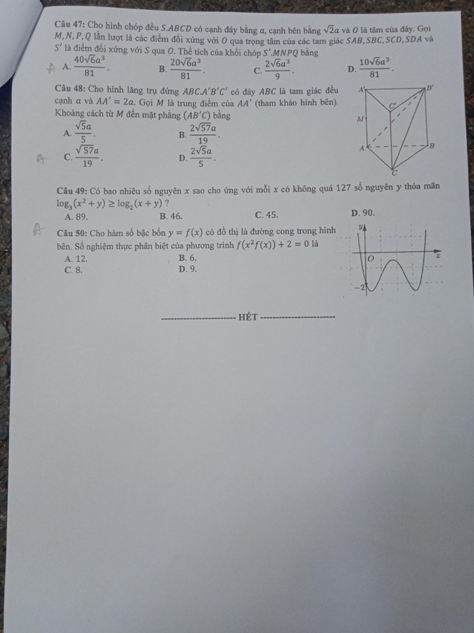 Gợi ý đáp án môn Toán thi Tốt nghiệp THPT 2020: Cùng chấm xem mình được mấy điểm? - ảnh 5
